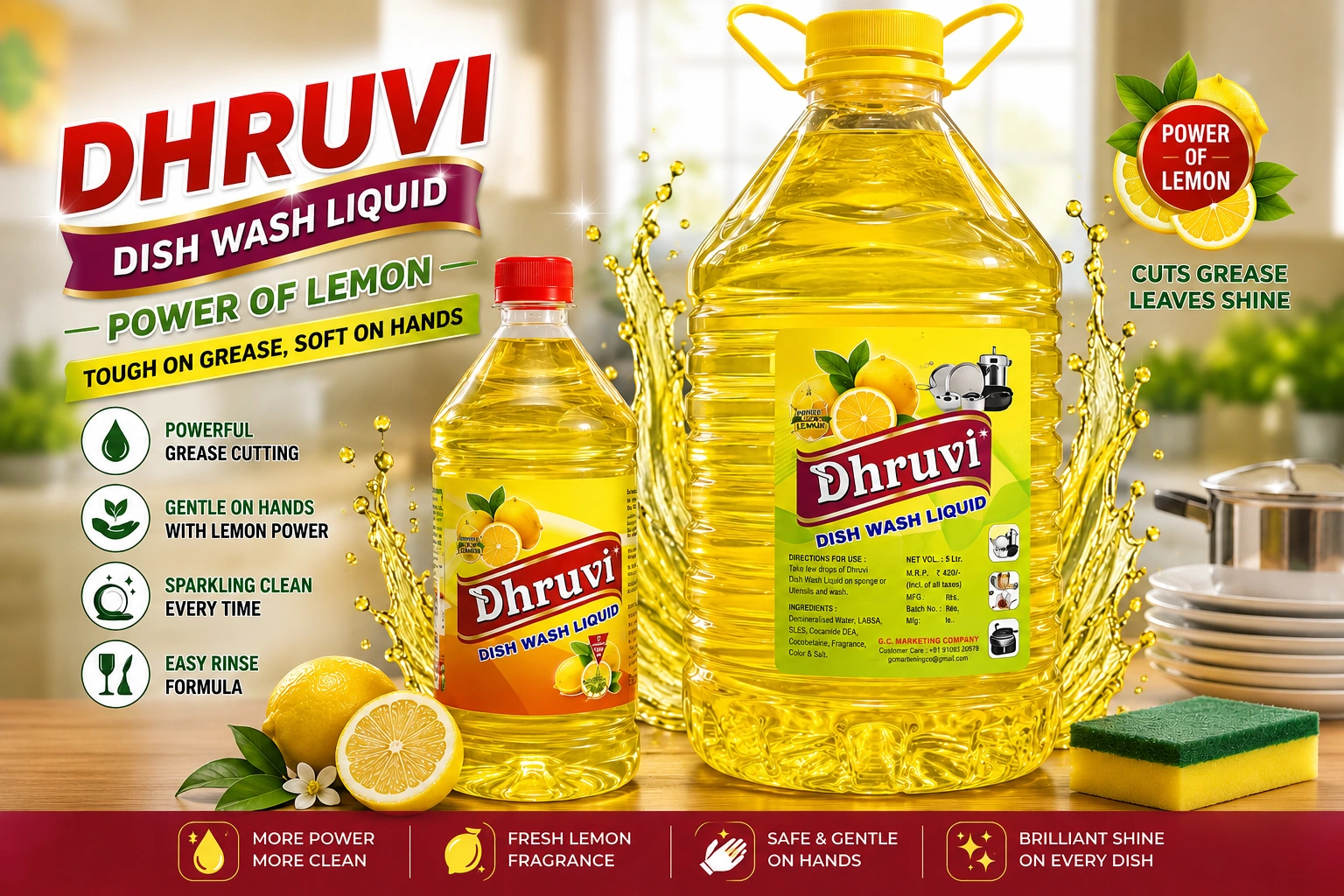 DHRUVI Dish Wash Liquid – Lemon Fresh DHRUVI Dish Wash Liquid – Lemon Fresh